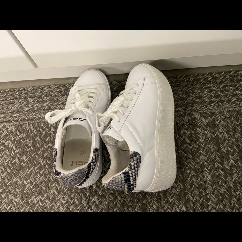 Ash White As-cult Platform Leather & Snake-print Sneakers Size 37
